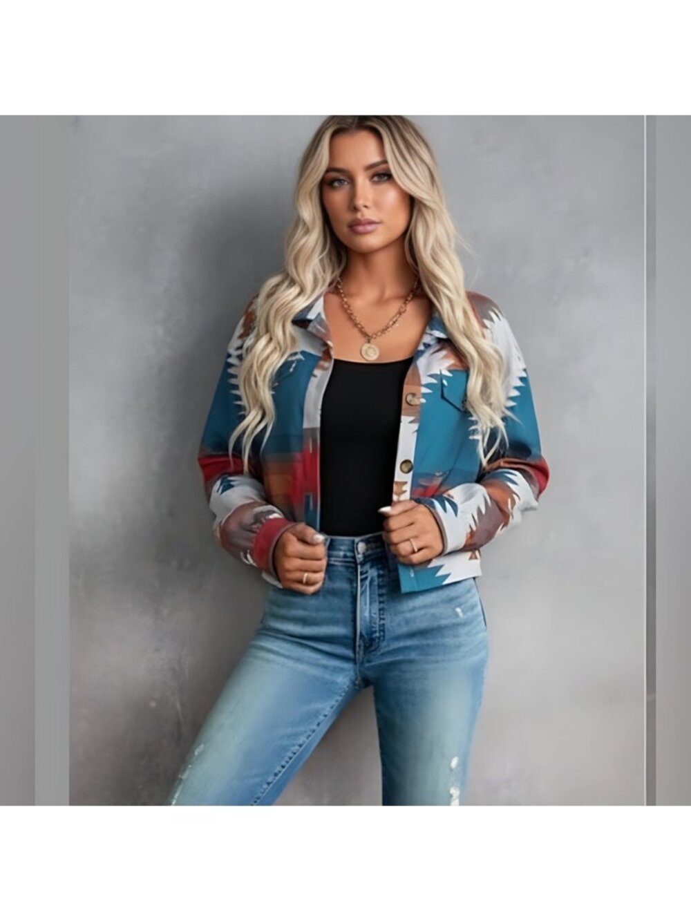 Geo Print Drop Shoulder Jacket